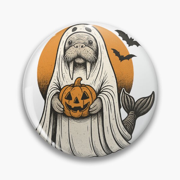 Item preview, Cute Halloween Walrus Ghost with Pumpkin | Spooky Sea Creature Art designed and sold by haitrieuic96.