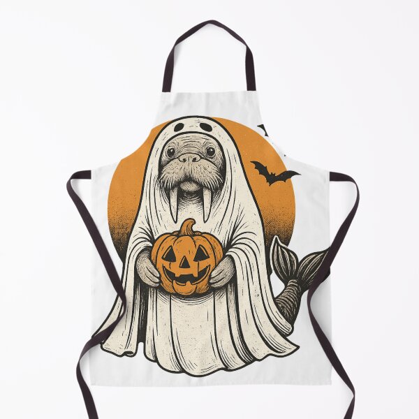 Item preview, Cute Halloween Walrus Ghost with Pumpkin | Spooky Sea Creature Art designed and sold by haitrieuic96.