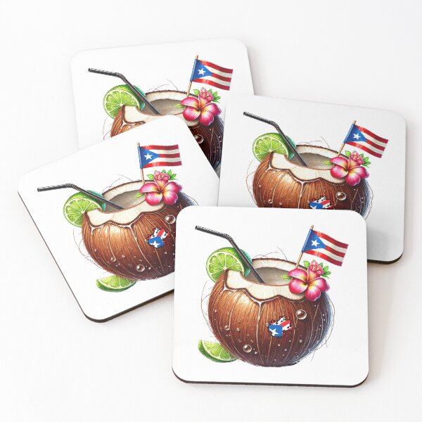 Item preview, Puerto Rico Coconut Drink with Flag Tropical Design Gifts designed and sold by Maniutek.