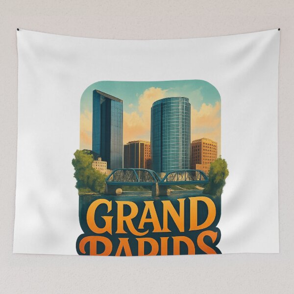 Item preview, Grand Rapids, Michigan USA – Downtown Skyline and Blue Bridge designed and sold by Aryabek.