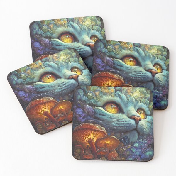Item preview, Psychedelic Mushroom Forest Cat Dreamscape Art Print designed and sold by HarmonicDaze.