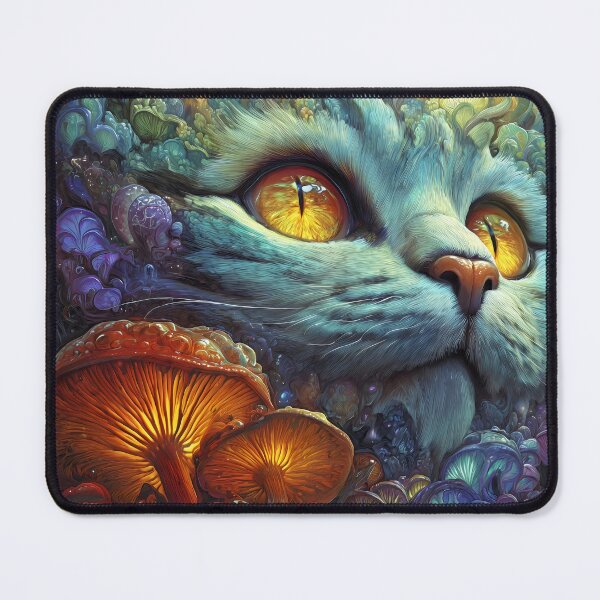 Item preview, Psychedelic Mushroom Forest Cat Dreamscape Art Print designed and sold by HarmonicDaze.