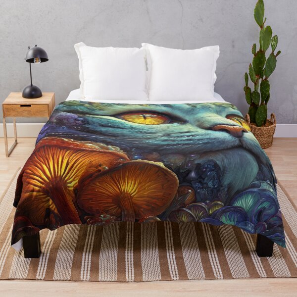 Item preview, Psychedelic Mushroom Forest Cat Dreamscape Art Print designed and sold by HarmonicDaze.