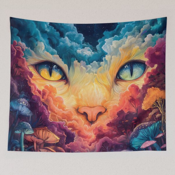 Item preview, Mystical Cat Cloudscape Psychedelic Art Print designed and sold by HarmonicDaze.