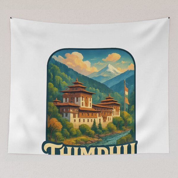 Item preview, Thimphu, Bhutan – Tashichho Dzong and Himalayan Backdrop designed and sold by Aryabek.