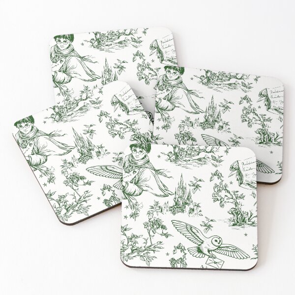 Item preview, Green Wizarding World Pattern - Young Wizard and Owl Toile de Jouy designed and sold by PricklyBearArt.