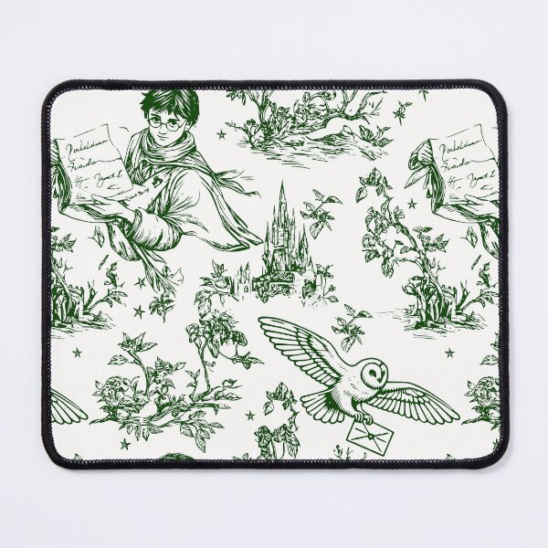 Item preview, Green Wizarding World Pattern - Young Wizard and Owl Toile de Jouy designed and sold by PricklyBearArt.