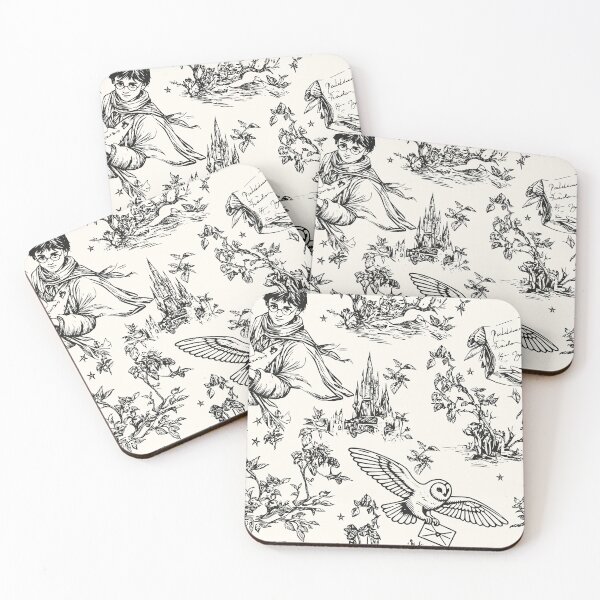 Item preview, Vintage Black Wizarding World Pattern - Young Wizard and Owl Toile de Jouy designed and sold by PricklyBearArt.