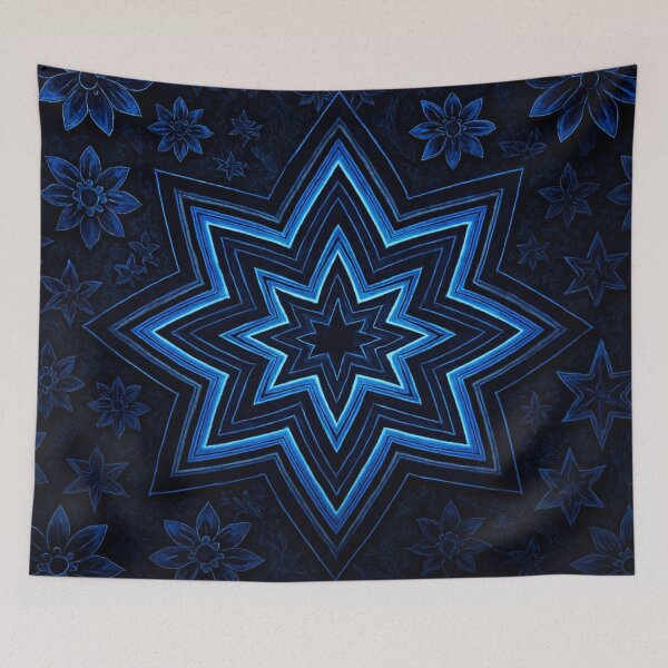 Item preview, Star flowers in blue geometry designed and sold by Sigtrix.
