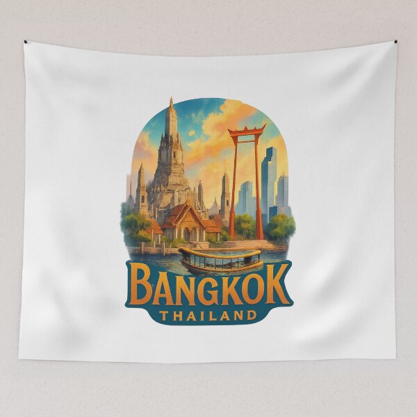 Item preview, Bangkok Thailand – Wat Arun and Giant Swing Skyline designed and sold by Aryabek.