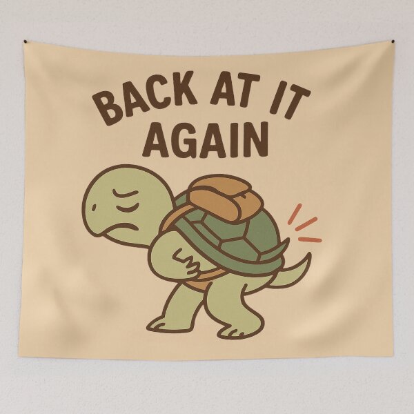 Item preview, Back At It Again – Funny Turtle Back Pain Pun Cartoon Design designed and sold by jelonkaa.