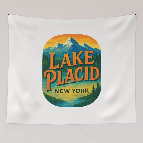Item preview, Lake Placid New York – Snow-Capped Peaks and Sunset Glow designed and sold by Places On Earth.