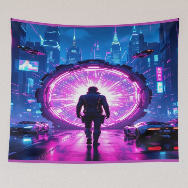 Item preview, Cyberpunk Portal Vibes – Time Travel Meets Neon City designed and sold by FotoworldEdel.