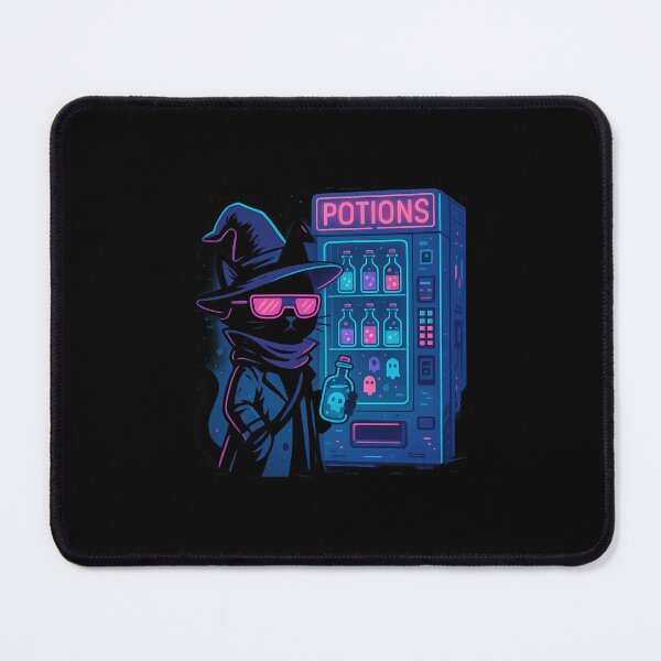 Item preview, Cyberpunk Potion Dealer Cat – Neon Witch Black Cat Selling Potions in Futuristic Vending Machine designed and sold by EuropeanPrints.