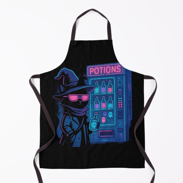 Item preview, Cyberpunk Potion Dealer Cat – Neon Witch Black Cat Selling Potions in Futuristic Vending Machine designed and sold by EuropeanPrints.