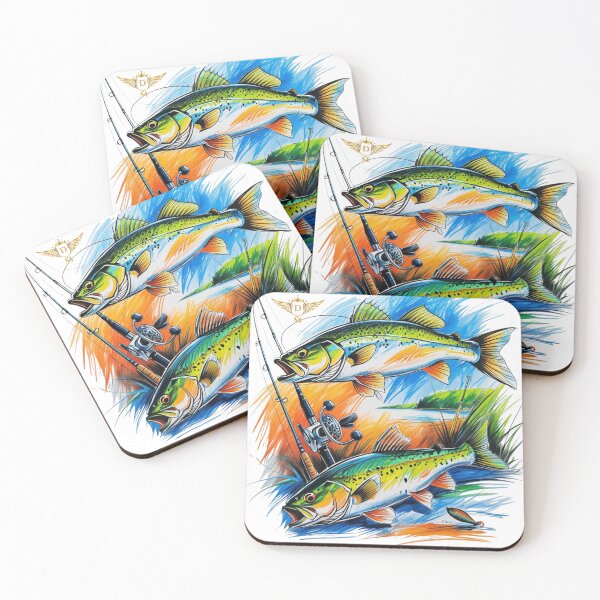 Item preview, Colorful Fishing Scene with Two Fish Illustration designed and sold by DM.