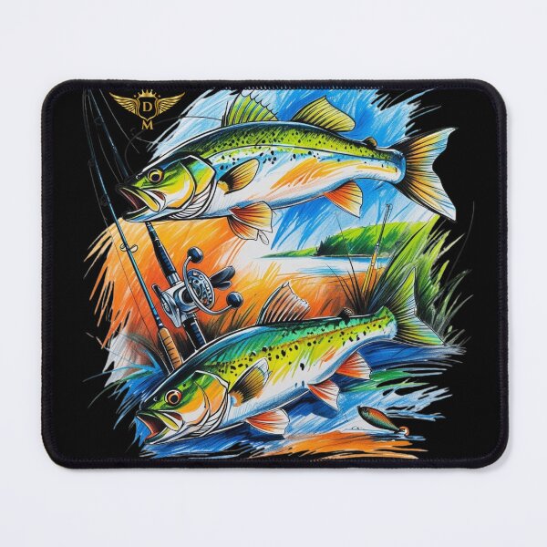 Item preview, Colorful Fishing Scene with Two Fish Illustration designed and sold by DM.
