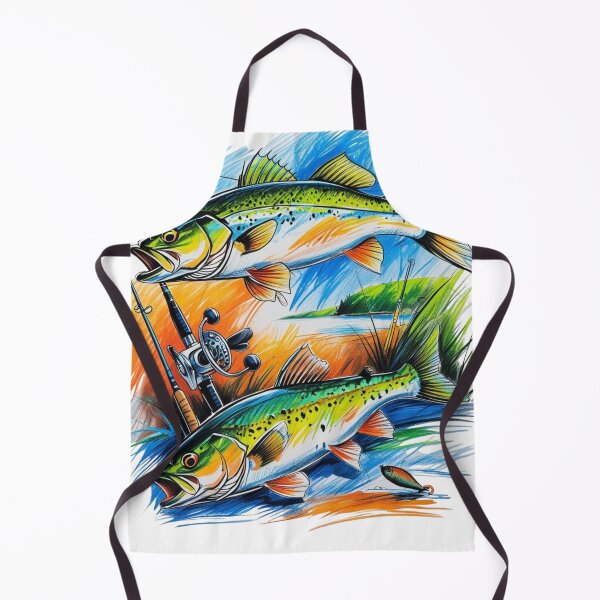 Item preview, Colorful Fishing Scene with Two Fish Illustration designed and sold by DM.