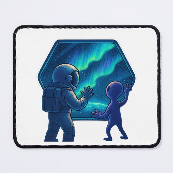 Item preview, Cosmic Auroras: Astronaut & Alien Watching from Space Station designed and sold by HEERMANArt.