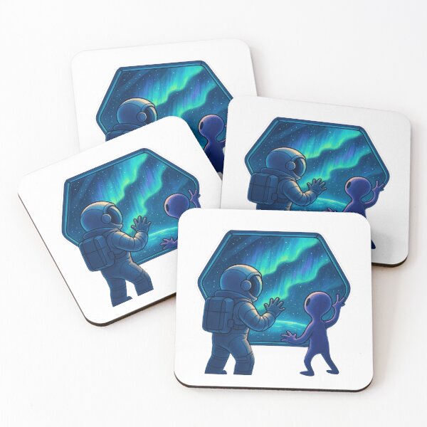 Item preview, Cosmic Auroras: Astronaut & Alien Watching from Space Station designed and sold by HEERMANArt.