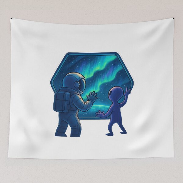Item preview, Cosmic Auroras: Astronaut & Alien Watching from Space Station designed and sold by HEERMANArt.