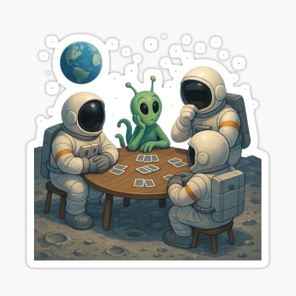 Item preview, Lunar Card Game: Astronauts & Alien Playing on the Moon designed and sold by HEERMANArt.