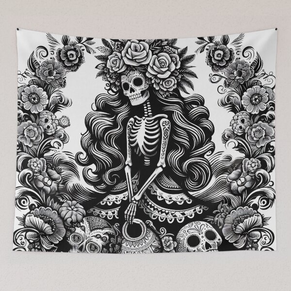 Item preview, Sophisticated Catrina Art Print – Mexican Day of the Dead in Black & White designed and sold by  Ojo de Lilith.