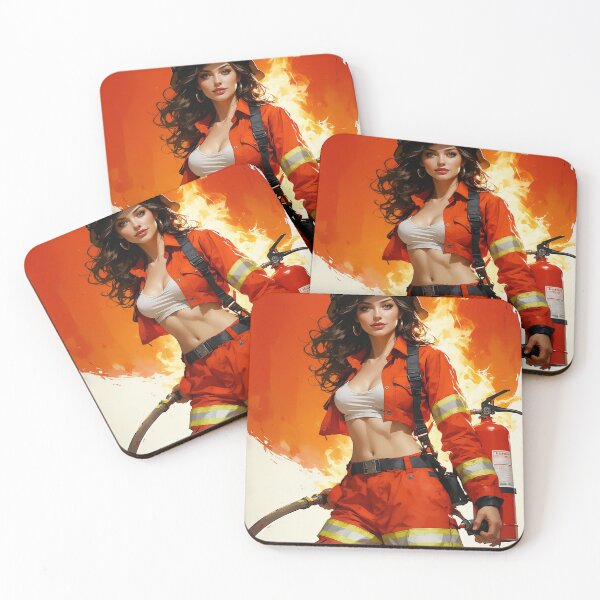 Item preview,  "Hot Stuff in High Gear" – Sexy Firefighter Pinup Art designed and sold by Lightning-Lace.