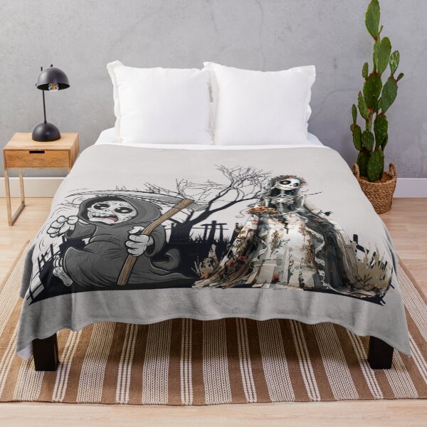 Item preview, A frightened Grim Reaper and a skeleton in a wedding dress. designed and sold by MagelliShop.
