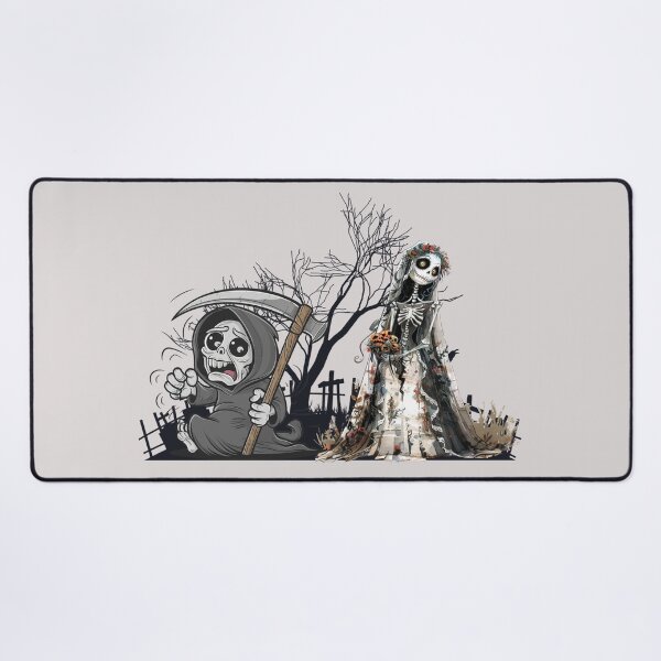 Item preview, A frightened Grim Reaper and a skeleton in a wedding dress. designed and sold by MagelliShop.