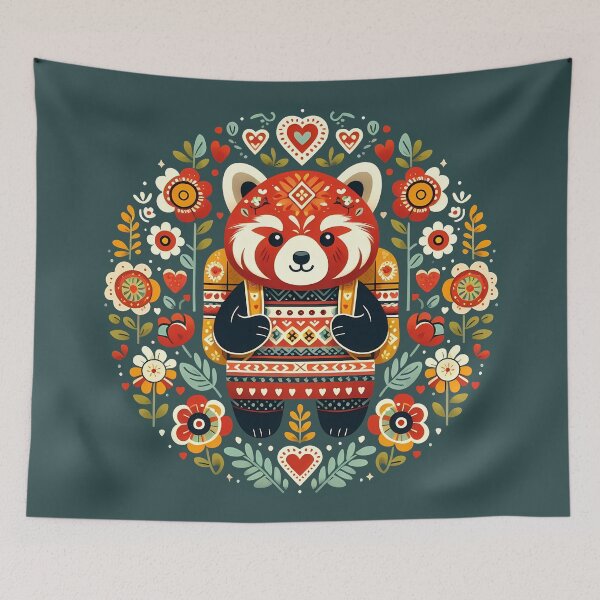 Item preview, Endangered Red Panda - Back to School Folk Art - Scandinavian Folk Art by heidiannemorris © designed and sold by FOLK ART FUSION by heidiannemorris.