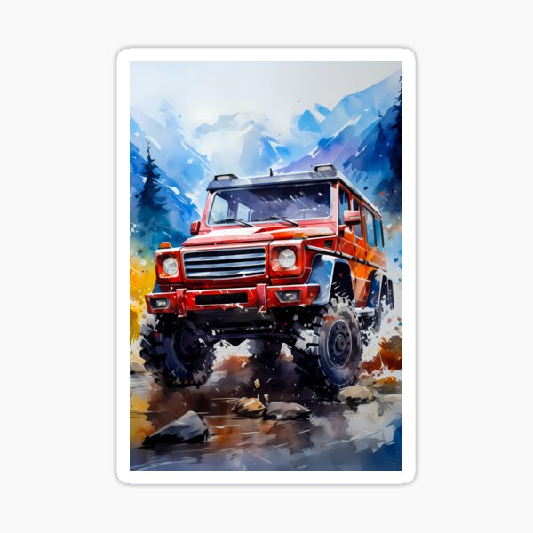 Item preview, Iconic Adventure Car Crosses Wild Alpine River designed and sold by RevUpDesign.
