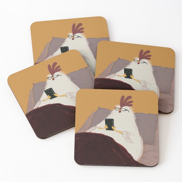 Item preview, Rooster with glasses playing smartphone, chilling in bed designed and sold by 516 Studio.