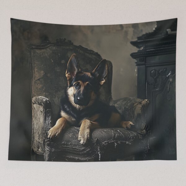 Item preview, German Shepherd puppy on armchair designed and sold by 3ling_Design.