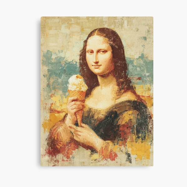Mona Lisa Enjoying a Vanilla Ice Cream Cone Painting
