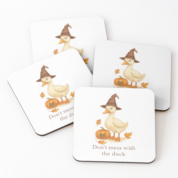 Item preview, Sarcastic Halloween Duck – Witch Hat and Pumpkin Cat Illustration designed and sold by SillentDesign.