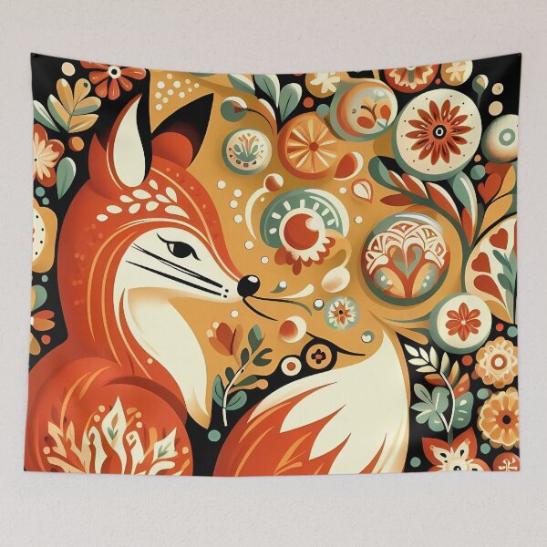 Item preview, Cute Cosy Fox - Scandinavian Folk Art by heidiannemorris © designed and sold by FOLK ART FUSION.