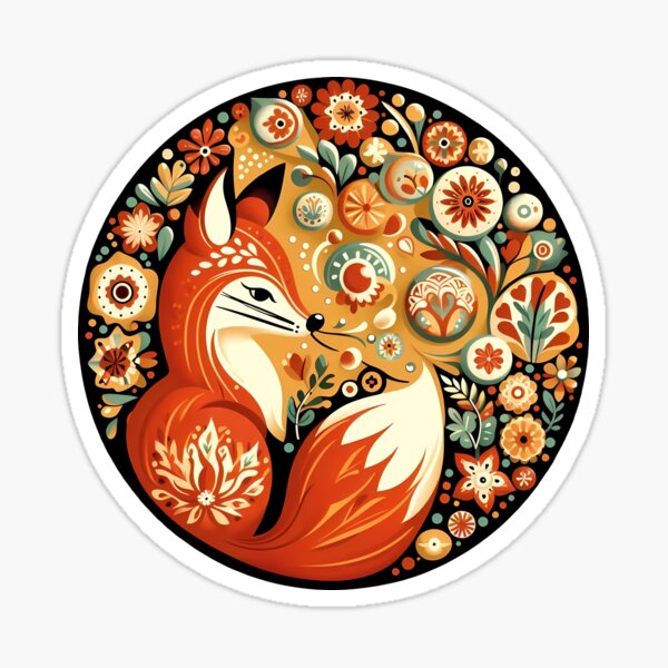 Item preview, Cute Cosy Fox - Scandinavian Folk Art by heidiannemorris © designed and sold by FOLK ART FUSION by heidiannemorris.