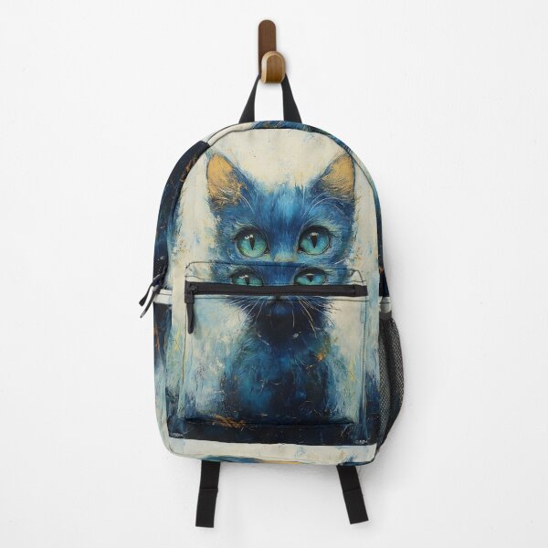 Artikelvorschau, Blaue Katzenkunst – Skurrile, malerische Katze mit grünen Augen | Strukturierter künstlerischer Stil entworfen und verkauft von Pure Little Glitty.