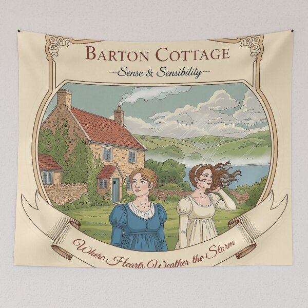 Item preview, Barton Cottage Sticker, Sense and Sensibility Art, Jane Austen Vintage Travel Design, Regency Era Weather Scene designed and sold by JakaLeMarque.