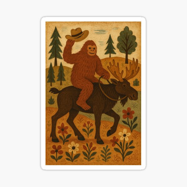 Item preview, Bigfoot cowboy riding moose designed and sold by voodoomoose.