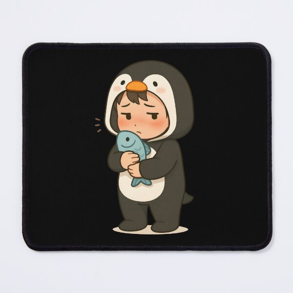 Item preview, Shy Penguin – Cute Black and White Penguin Suit with Fish Plush designed and sold by ColorSplash123.