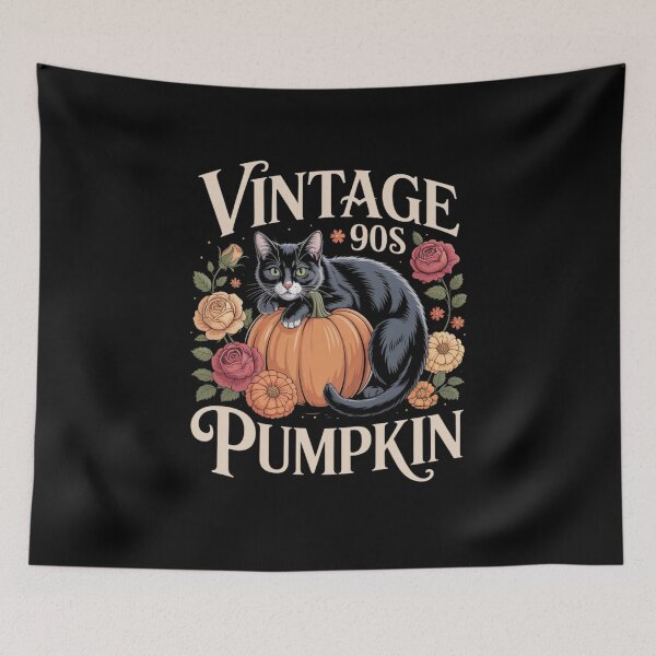 Item preview, Vintage 90s Cat Pumpkin Halloween Retro Floral Spooky Season designed and sold by Mateusz Majcherek.