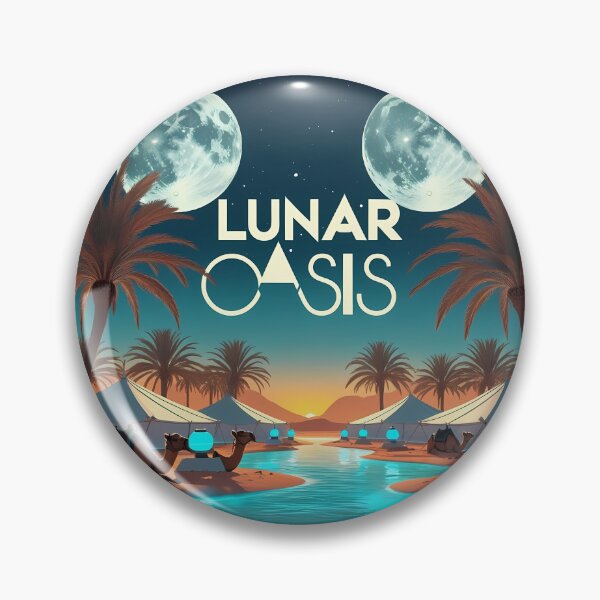 Item preview, Lunar Oasis – Retro 2D Vector Desert with Twin Moons, Palm Trees & Futuristic Solar Camp designed and sold by LoliDesignShop.