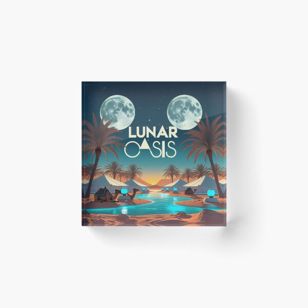 Item preview, Lunar Oasis – Retro 2D Vector Desert with Twin Moons, Palm Trees & Futuristic Solar Camp designed and sold by LoliDesignShop.