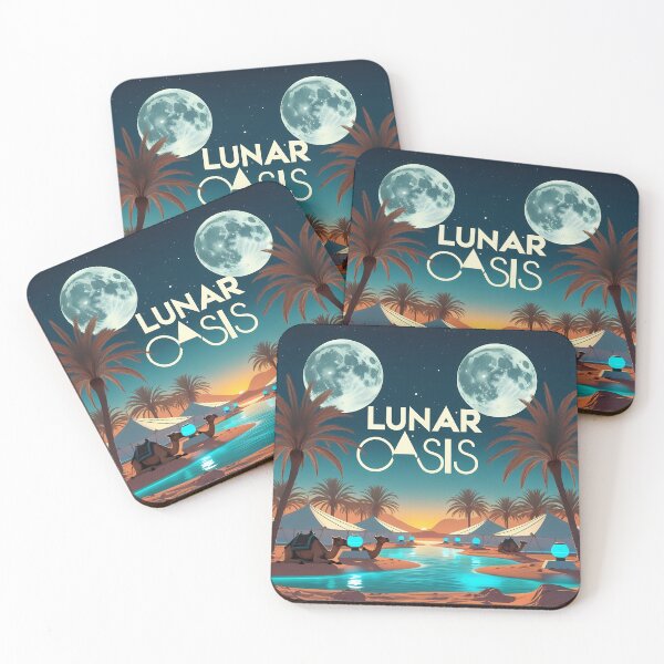 Item preview, Lunar Oasis – Retro 2D Vector Desert with Twin Moons, Palm Trees & Futuristic Solar Camp designed and sold by LoliDesignShop.
