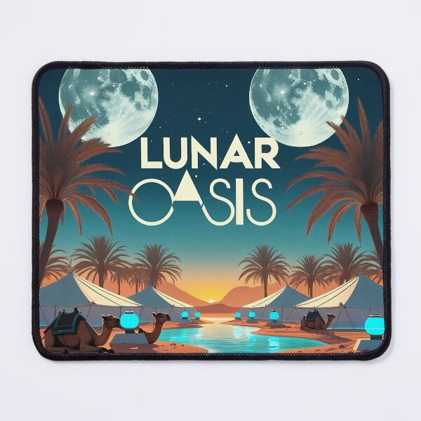 Item preview, Lunar Oasis – Retro 2D Vector Desert with Twin Moons, Palm Trees & Futuristic Solar Camp designed and sold by LoliDesignShop.
