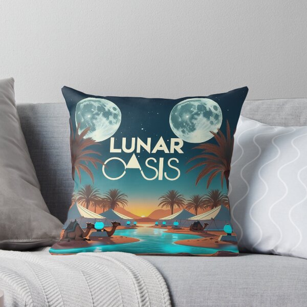 Item preview, Lunar Oasis – Retro 2D Vector Desert with Twin Moons, Palm Trees & Futuristic Solar Camp designed and sold by LoliDesignShop.