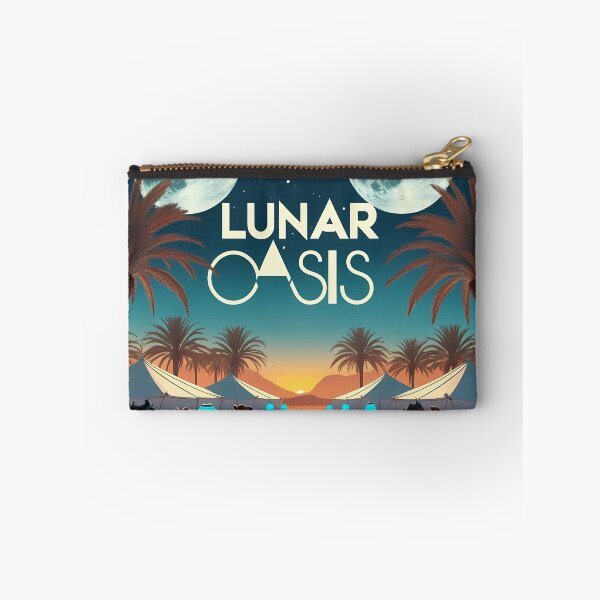 Item preview, Lunar Oasis – Retro 2D Vector Desert with Twin Moons, Palm Trees & Futuristic Solar Camp designed and sold by LoliDesignShop.