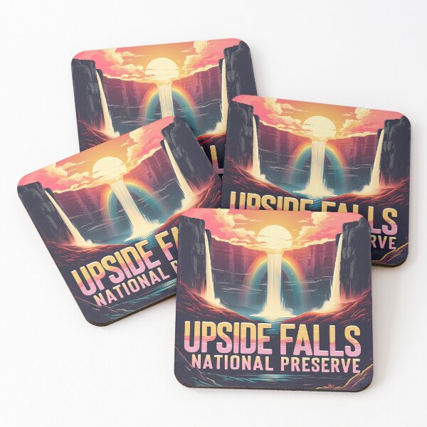 Item preview, Upside Falls National Preserve – Retro 2D Vector Surreal Canyon with Gravity-Defying Waterfalls & Sunset Rainbows designed and sold by LoliDesignShop.